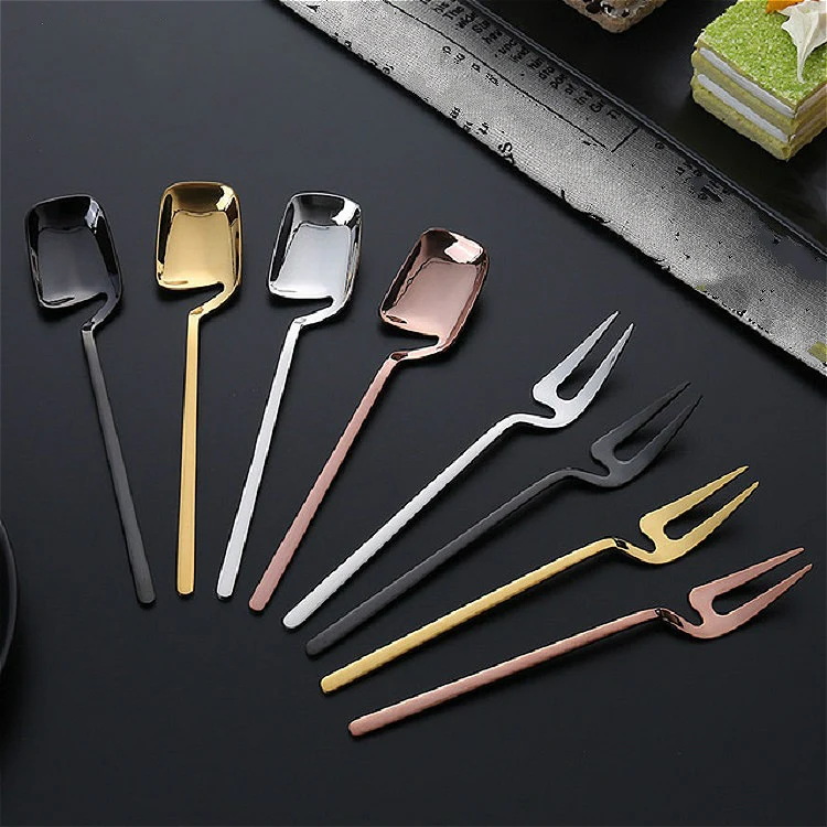 Stainless Steel V-shaped Wall Hanging Design Simple Coffee Spoon Fork Creative Long Handle Stirring Tableware, Style:Spoon, Color:Gold - Image 3