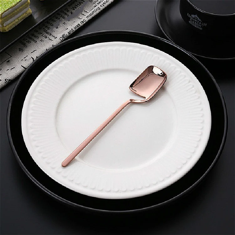 Stainless Steel V-shaped Wall Hanging Design Simple Coffee Spoon Fork Creative Long Handle Stirring Tableware, Style:Spoon, Color:Rose Gold - Image 2