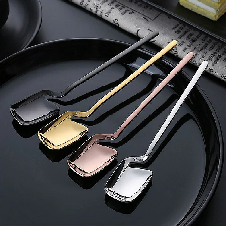 Stainless Steel V-shaped Wall Hanging Design Simple Coffee Spoon Fork Creative Long Handle Stirring Tableware, Style:Spoon, Color:Rose Gold - Image 4