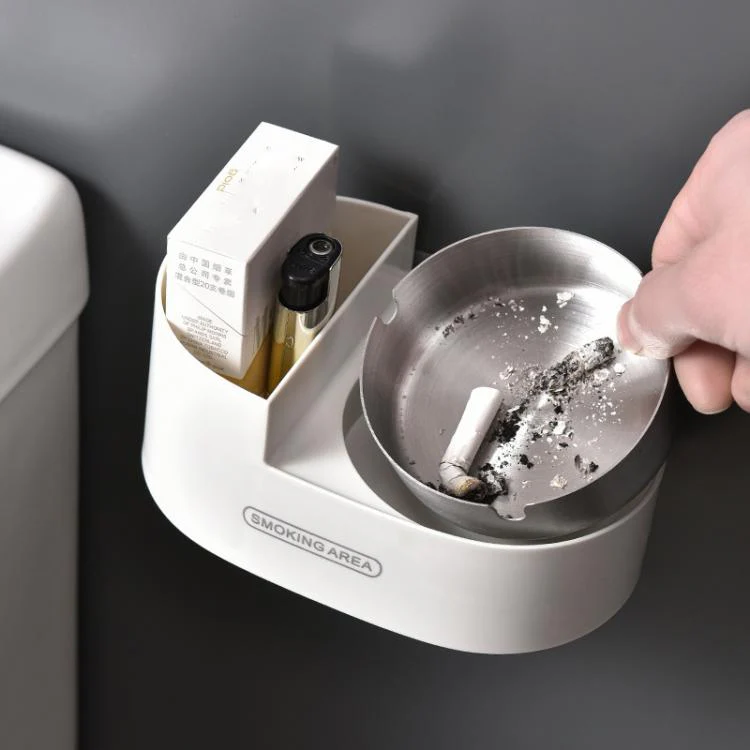 Stainless Steel Wall-Mounted Ashtray with Lid for Bathroom and Toilet Space-Saving Ash Holder(White+Clear) - Image 3