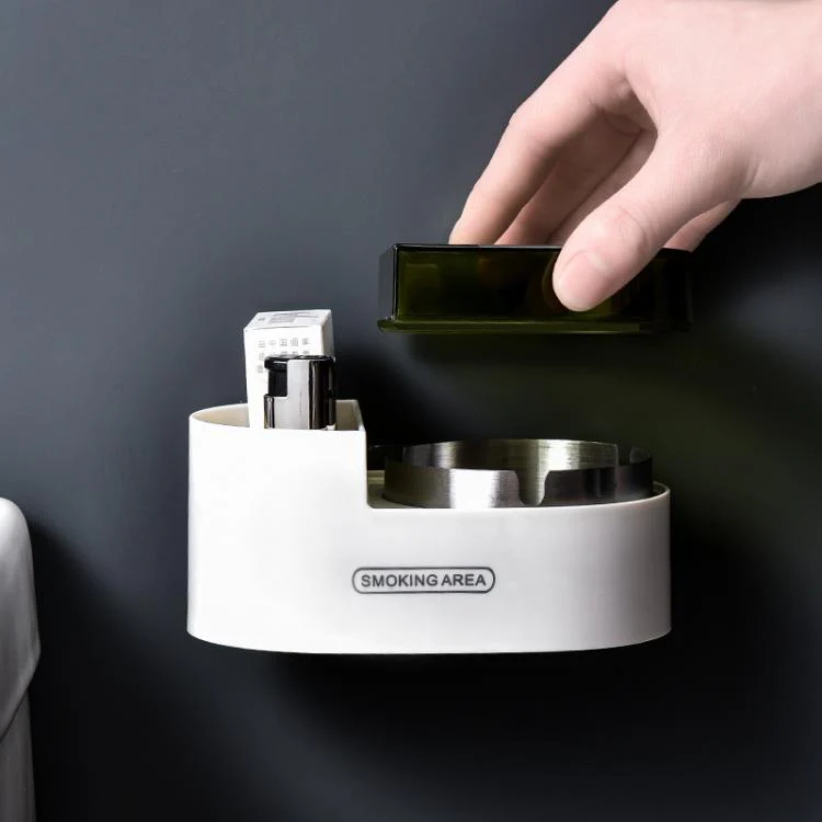 Stainless Steel Wall-Mounted Ashtray with Lid for Bathroom and Toilet Space-Saving Ash Holder(White+Clear) - Image 4