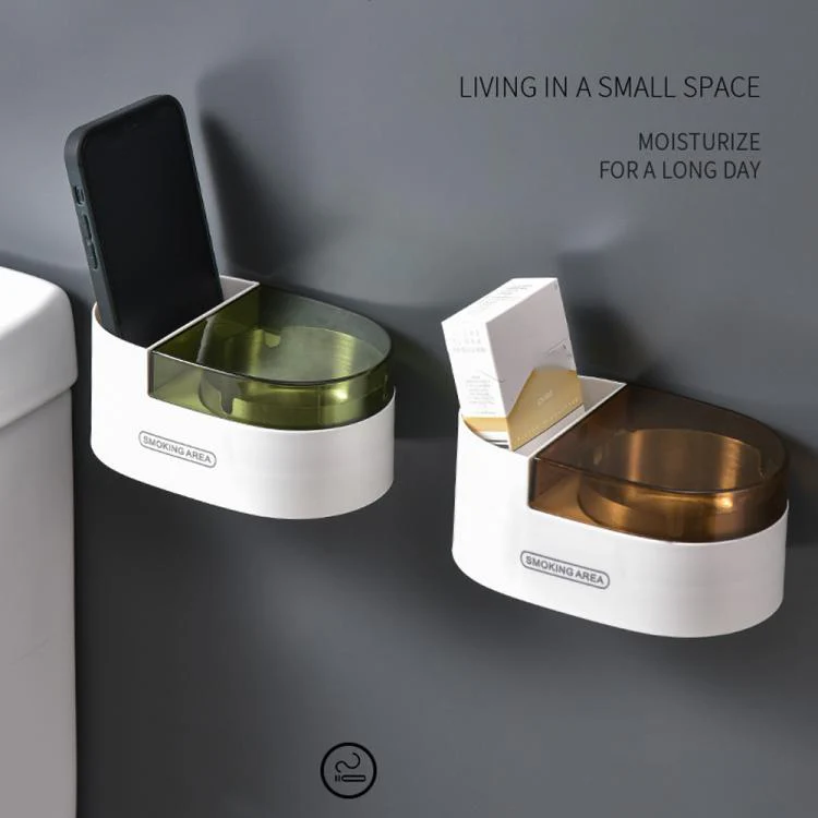 Stainless Steel Wall-Mounted Ashtray with Lid for Bathroom and Toilet Space-Saving Ash Holder(White+Clear) - Image 5