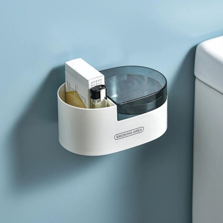 Stainless Steel Wall-Mounted Ashtray with Lid for Bathroom and Toilet Space-Saving Ash Holder(White+Clear Blue)