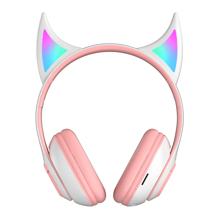 STN25 Devil Ear RGB Light Wireless Music Headset For Children with Mic(White) - Image 2