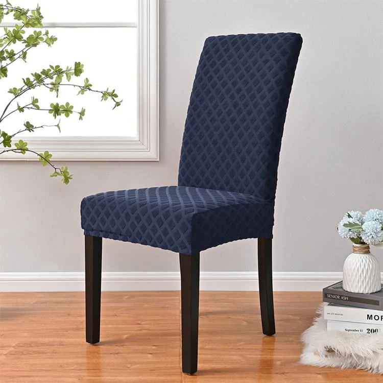 Stretch Dining Chair Cover Rhombus High Back Kitchen Chair Slipcover, Size: L 60-70cm Height(Navy)