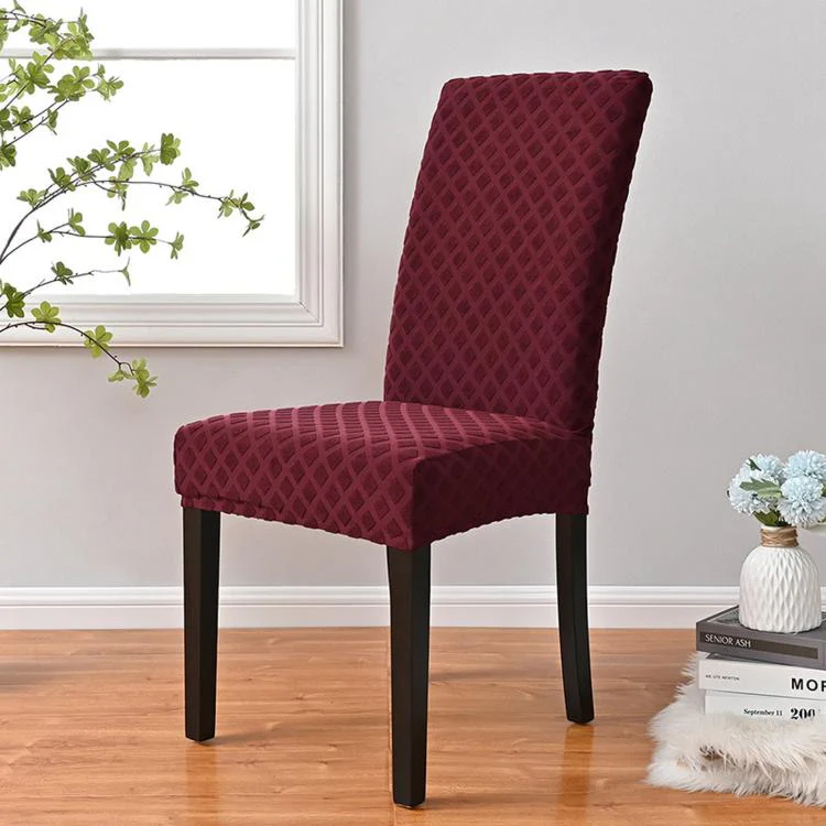Stretch Dining Chair Cover Rhombus High Back Kitchen Chair Slipcover, Size: M 45-60cm Height(Wine Red)