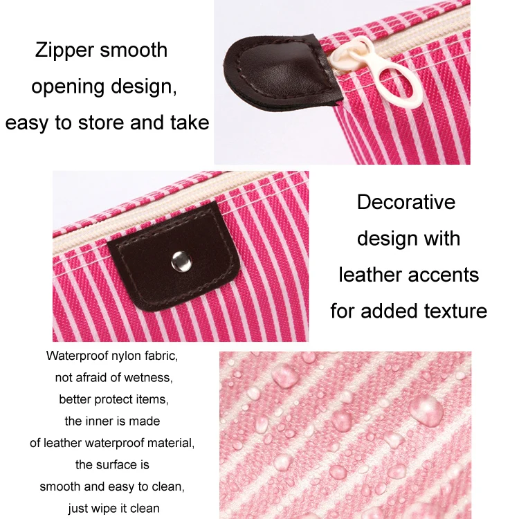 Striped Dumpling Cosmetic Bag Travel Folding Toiletry Bag(Rose Red) - Image 5