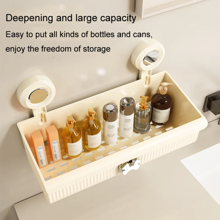 Suction Cup Wall Mounted Bathroom Shelf Drainage Detachable Storage Rack Hanging Basket, Style: 2 Layers Small Cream - Image 5