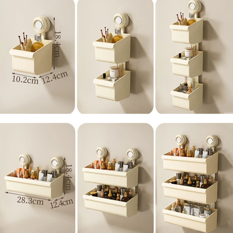 Suction Cup Wall Mounted Bathroom Shelf Drainage Detachable Storage Rack Hanging Basket, Style: 2 Layers Small White - Image 3
