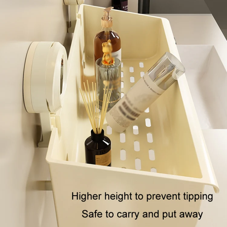 Suction Cup Wall Mounted Bathroom Shelf Drainage Detachable Storage Rack Hanging Basket, Style: Large Cream - Image 9
