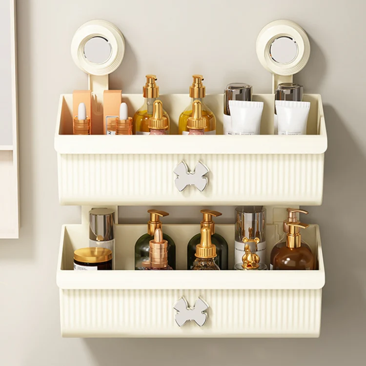 Suction Cup Wall Mounted Bathroom Shelf Drainage Detachable Storage Rack Hanging Basket, Style: Large White - Image 2
