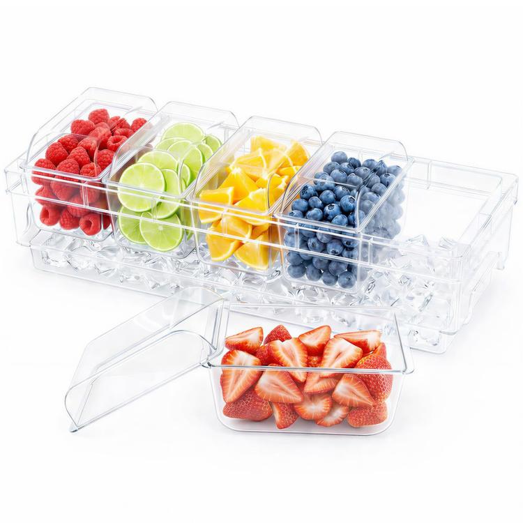 Summer 5-Compartment Fruit Freezer Tray Vegetable Snack Compartments Ice Cube Food Storage Container(Includes Outer Box+Forks)