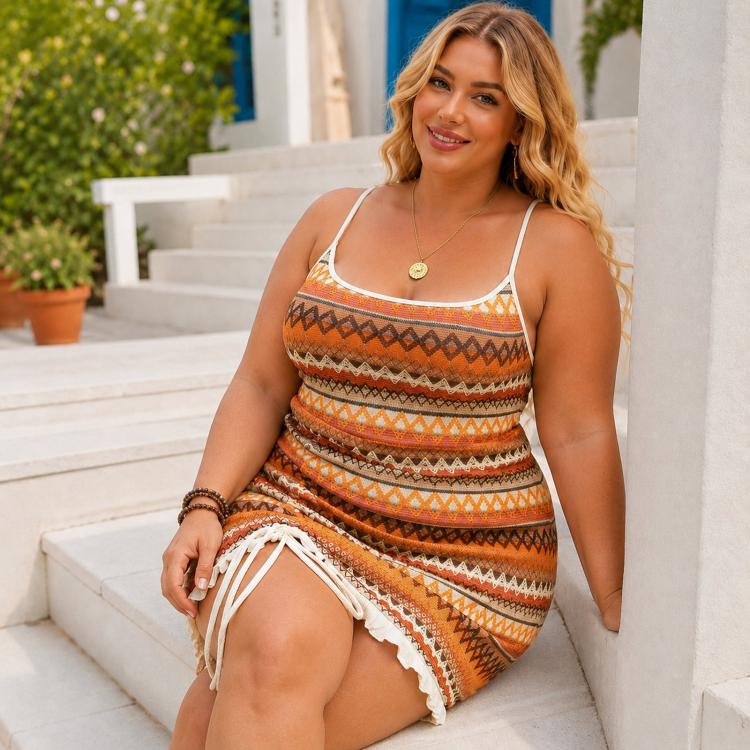Summer Beach Vacation Sundress Ethnic Style Sexy Dress, Size: L(Orange)