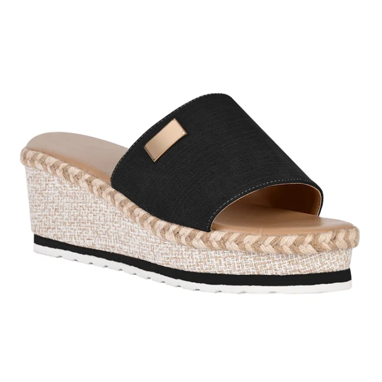 Summer Casual Sandals Women Shoes Hemp Rope Woven Thick Bottom Slope Heel Slippers, Size: 39(Brown) - Image 3