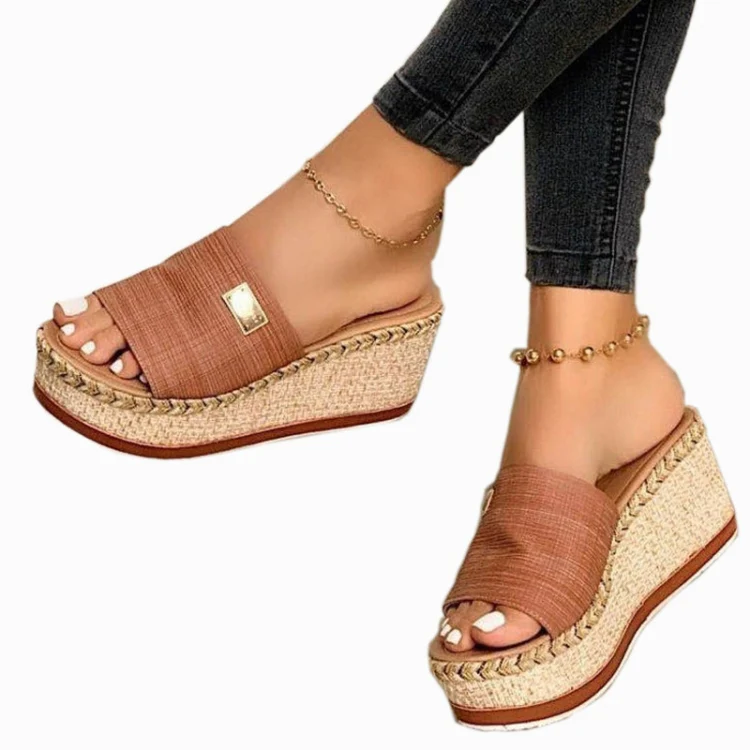 Summer Casual Sandals Women Shoes Hemp Rope Woven Thick Bottom Slope Heel Slippers, Size: 41(Brown) - Image 4