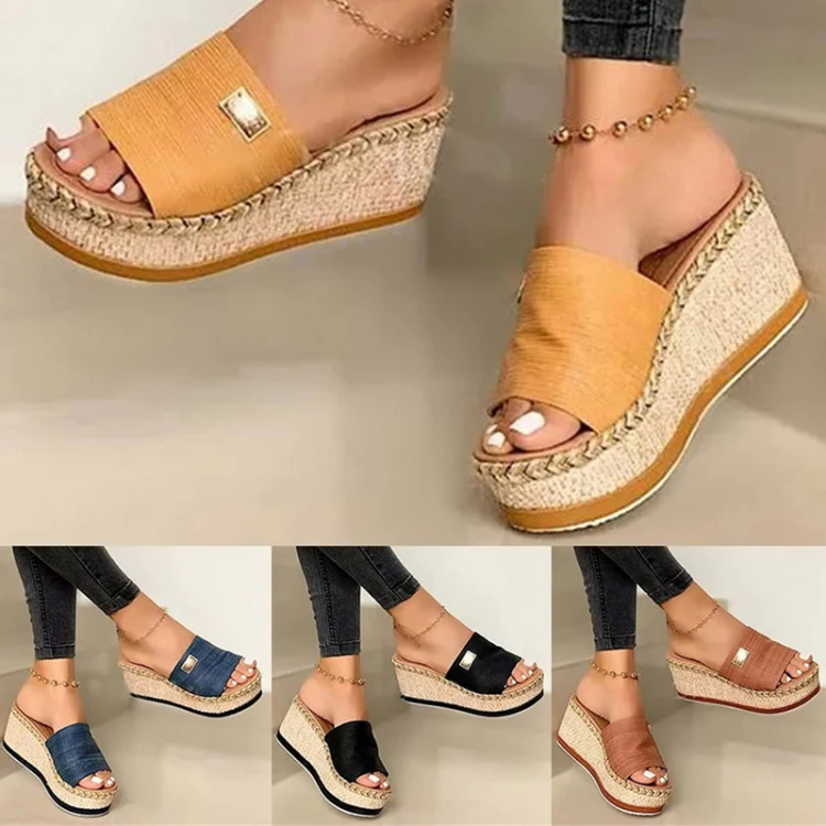 Summer Casual Sandals Women Shoes Hemp Rope Woven Thick Bottom Slope Heel Slippers, Size: 43(Blue) - Image 2