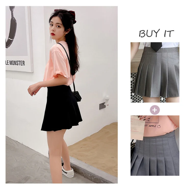 Summer High Waist Pleated Skirt Student A-Shaped Skirt, Size: L(Gray) - Image 6