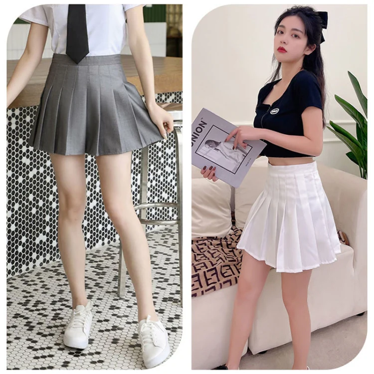 Summer High Waist Pleated Skirt Student A-Shaped Skirt, Size: XS(Black) - Image 7
