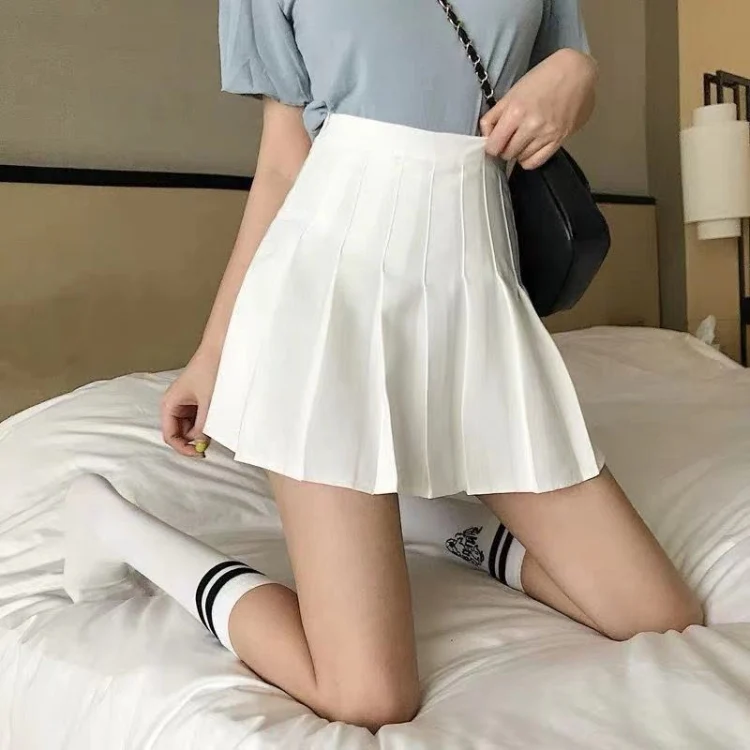Summer High Waist Pleated Skirt Student A-Shaped Skirt, Size: XS(White) - Image 2