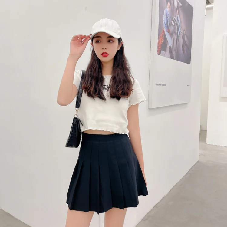 Summer High Waist Pleated Skirt Student A-Shaped Skirt, Size: XXL(Black)