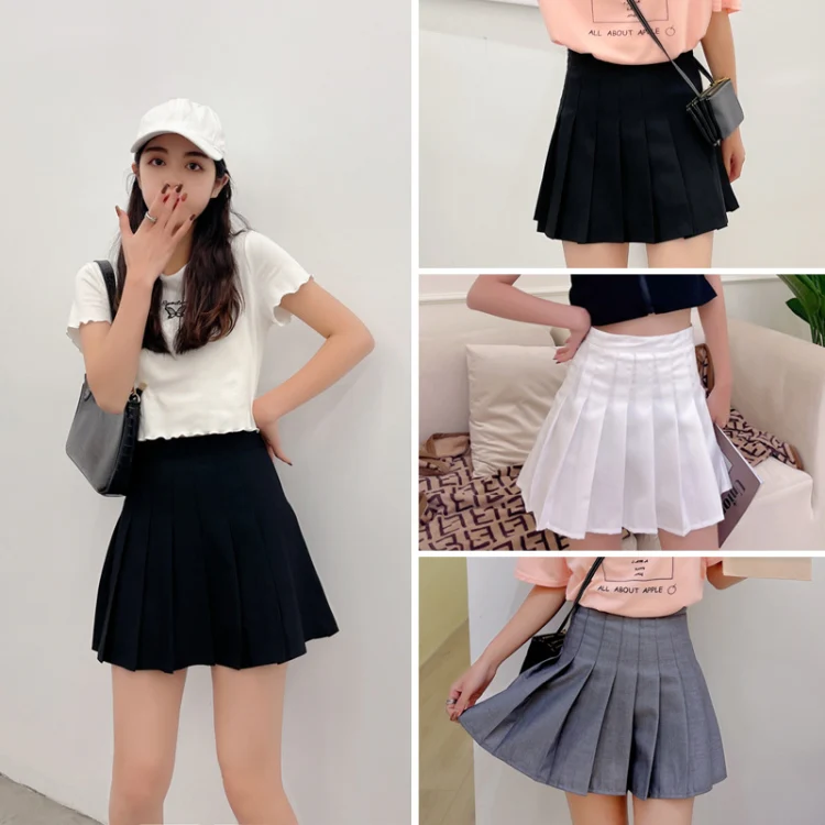 Summer High Waist Pleated Skirt Student A-Shaped Skirt, Size: XXXL(Black) - Image 3