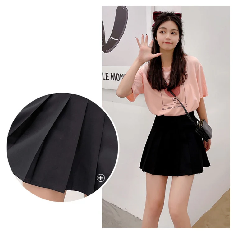 Summer High Waist Pleated Skirt Student A-Shaped Skirt, Size: XXXL(Black) - Image 5