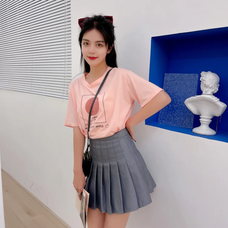 Summer High Waist Pleated Skirt Student A-Shaped Skirt, Size: XXXL(Gray)