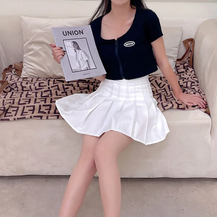 Summer High Waist Pleated Skirt Student A-Shaped Skirt, Size: XXXL(White) - Image 8