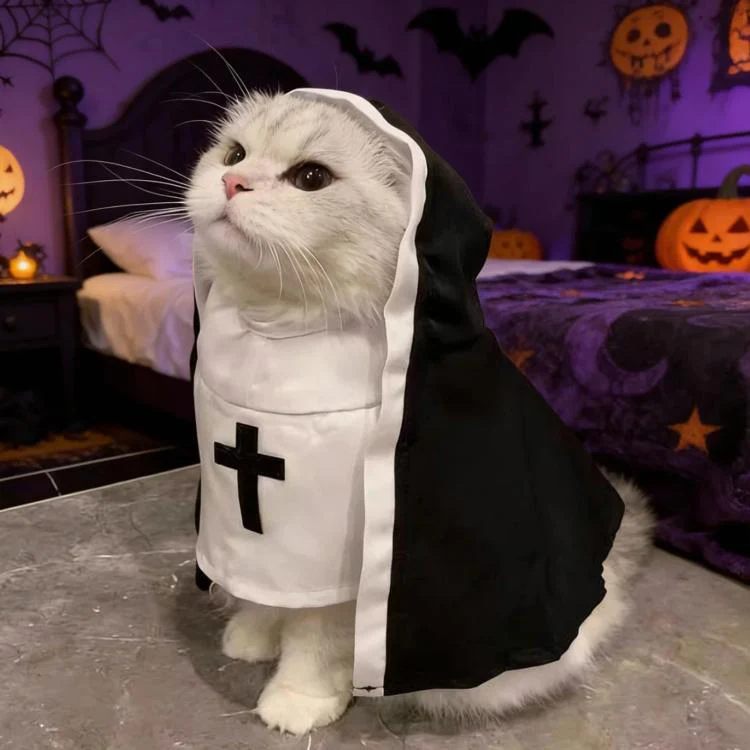 Summer Nun Cosplay Costume For Cats Thin Breathable Funny Photo Outfit For Pets, Size: L