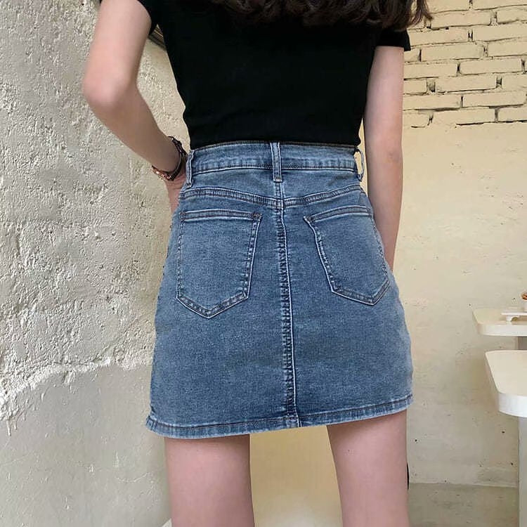 Summer Tight-fitting High-waisted A-line Slim Skirt With Splits, Size: L(627 Blue) - Image 3