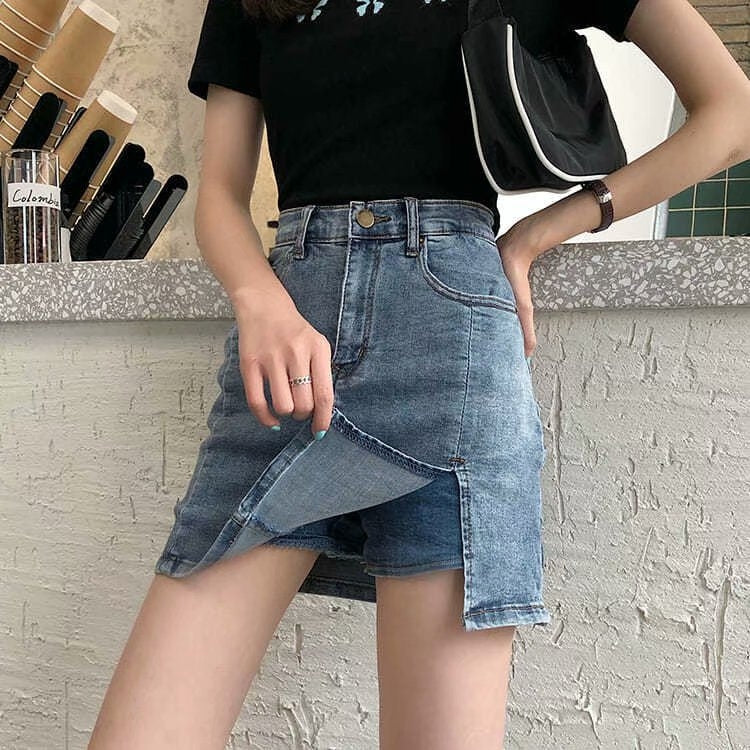 Summer Tight-fitting High-waisted A-line Slim Skirt With Splits, Size: XXL(627 Blue) - Image 2