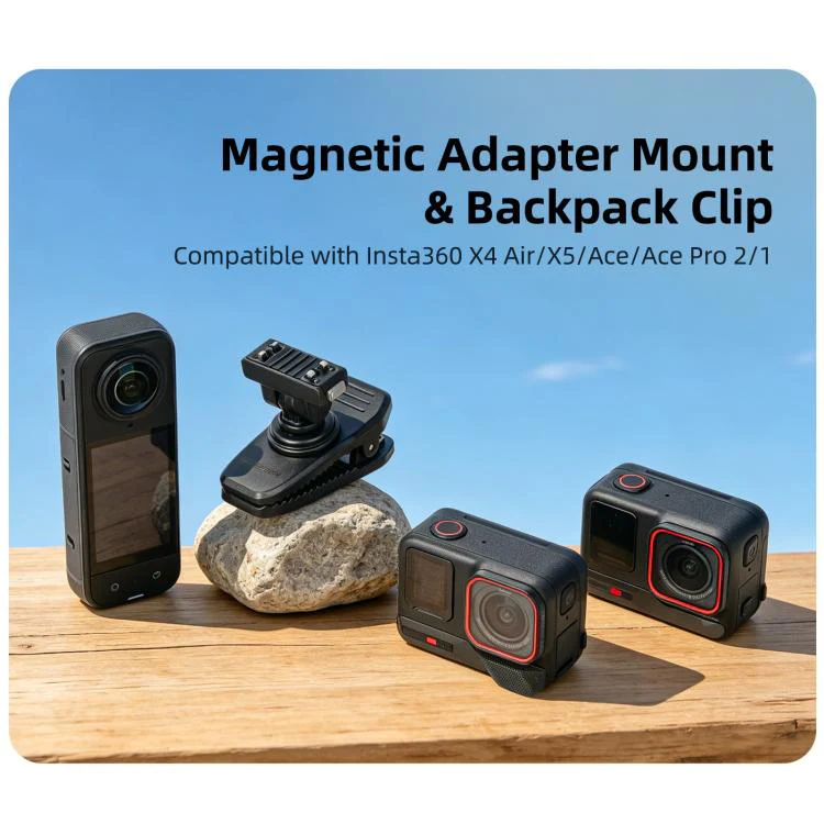 Sunnylife Magnetic Quick-Release Backpack Clip Action Camera Clamp Vertical-Horizontal Mount for Insta360 X4 Air / X5 / Ace / Ace Pro 2 / 1 (Black) - Image 4