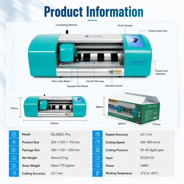 SUNSHINE SS-890C Pro 12.9-inch Flexible Hydrogel Film Dual Intelligent Auto Cutting Machine, Plug:UK Plug - Image 7