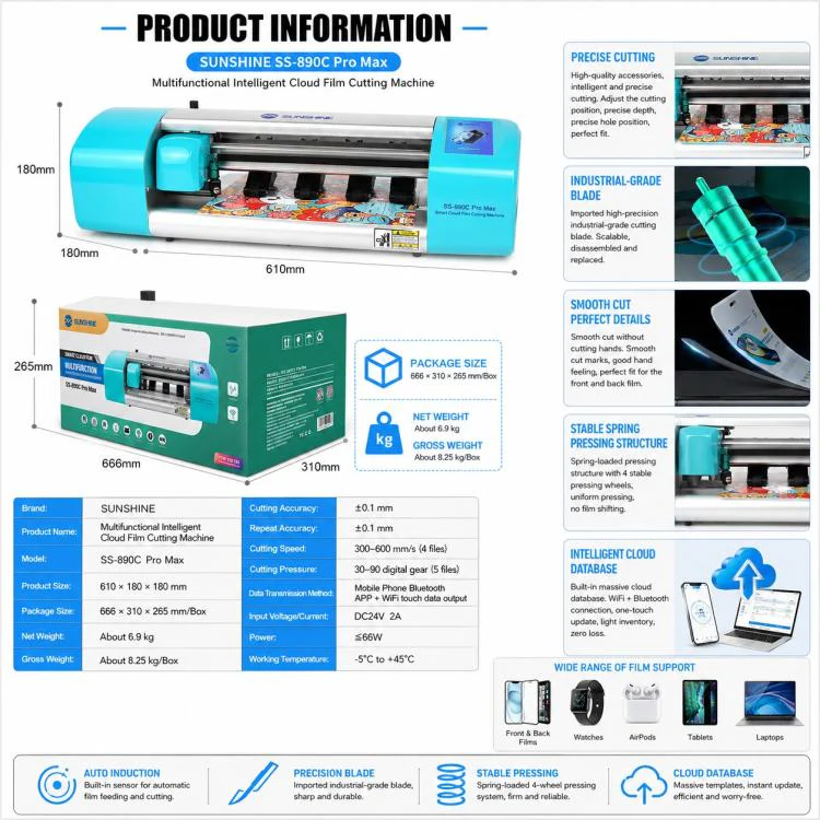 SUNSHINE SS-890C Pro Max 16-inch Flexible Hydrogel Film Dual Intelligent Auto Cutting Machine, Plug:US Plug - Image 3