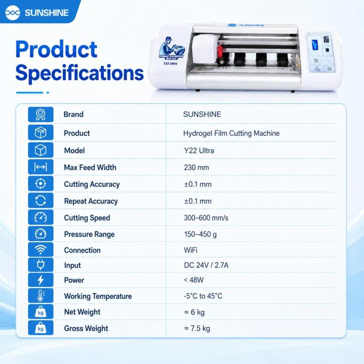 SUNSHINE Y22 Ultra Unlimited Hydrogel Phone Screen Protector Film Cutting Machine, Plug:AU Plug - Image 9
