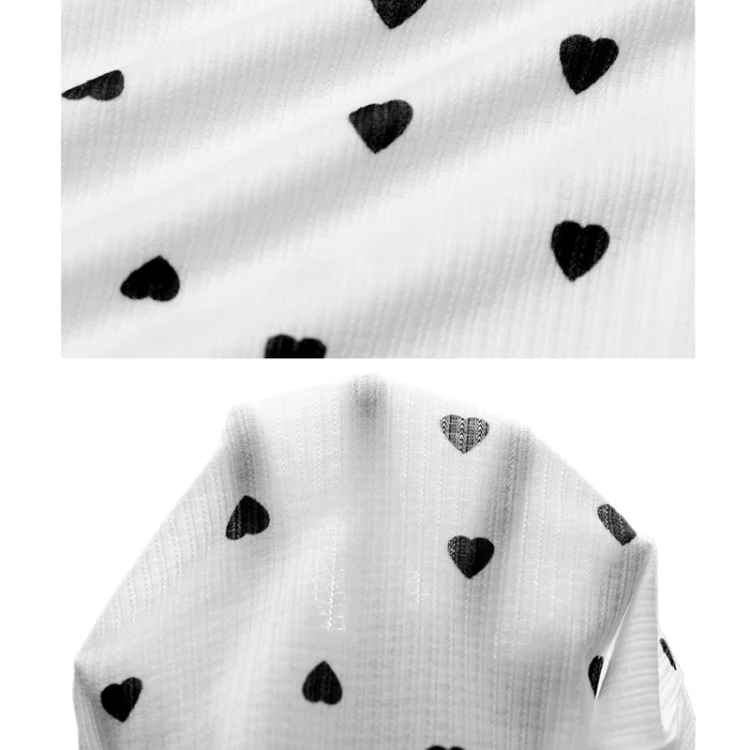 Suspender Shorts Sexy Bow Print Milk Silk Pajamas Set, Size: S(White Background Black Heart) - Image 3