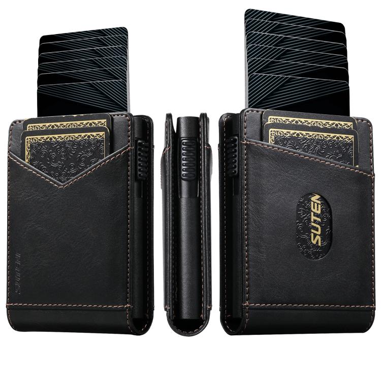 Suteni Oil Wax Pattern Multi-Card Slot Wallet Card Holder(Black)