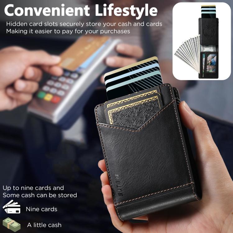Suteni Oil Wax Pattern Multi-Card Slot Wallet Card Holder(Black) - Image 5