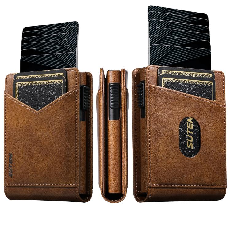 Suteni Oil Wax Pattern Multi-Card Slot Wallet Card Holder(Brown)