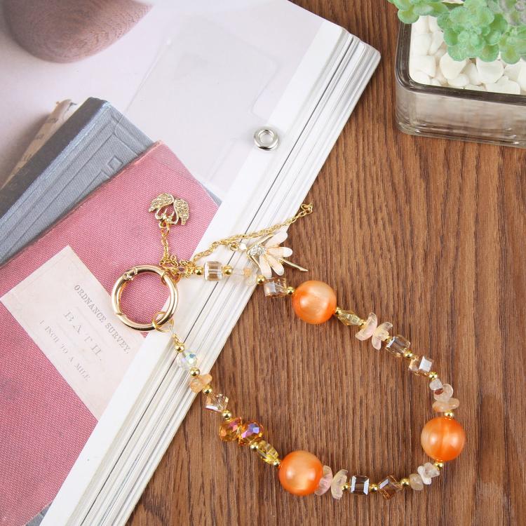 Swans Dancer Beaded Phone Charm Wrist Strap with Tether Pad for Women Girls(Orange) - Image 3
