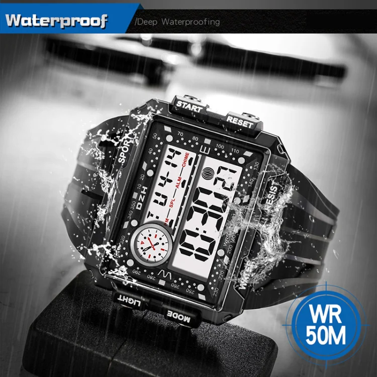 SYNOKE 6861 Outdoor Luminous Waterproof Multi-Function Square Large Screen Display Sports Electronic Watch(Black) - Image 5