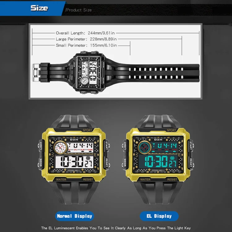 SYNOKE 6861 Outdoor Luminous Waterproof Multi-Function Square Large Screen Display Sports Electronic Watch(Black Bead White) - Image 3