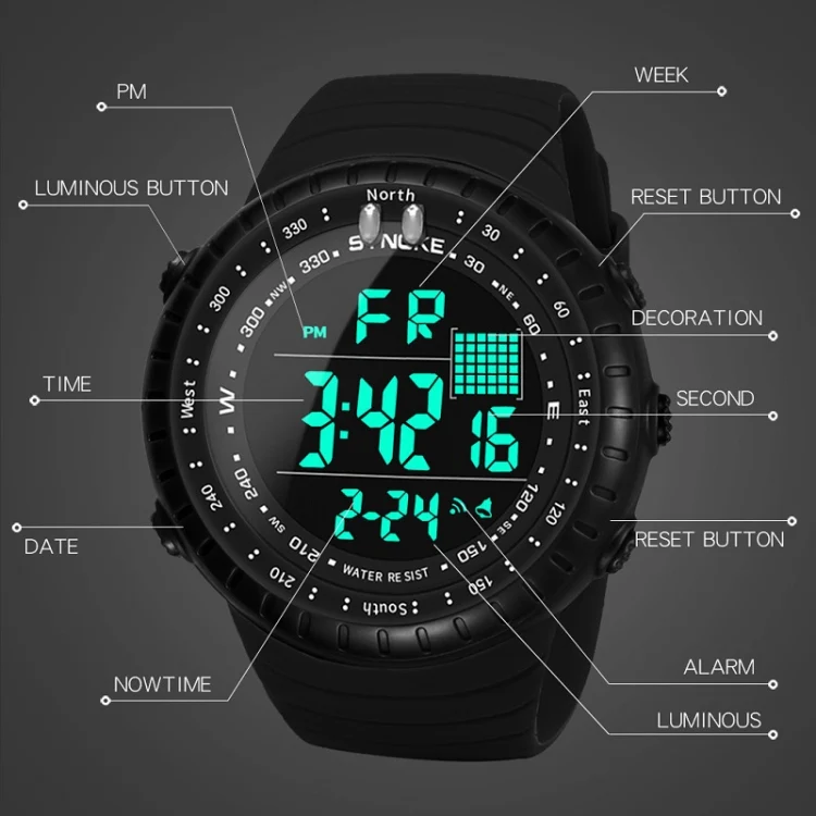 SYNOKE 8209 Multifunctional Sports Swimming Waterproof Luminous Alarm Men Electronic Watch(Black) - Image 3