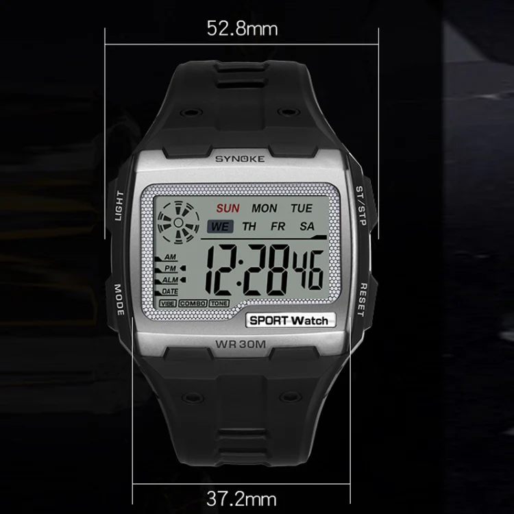 SYNOKE 9021 Square Sarge Screen Display Luminous Multifunctional Outdoor Men Sports Watch Digital Watch(Gold) - Image 3