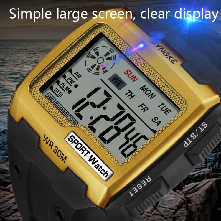 SYNOKE 9021 Square Sarge Screen Display Luminous Multifunctional Outdoor Men Sports Watch Digital Watch(Gold) - Image 4