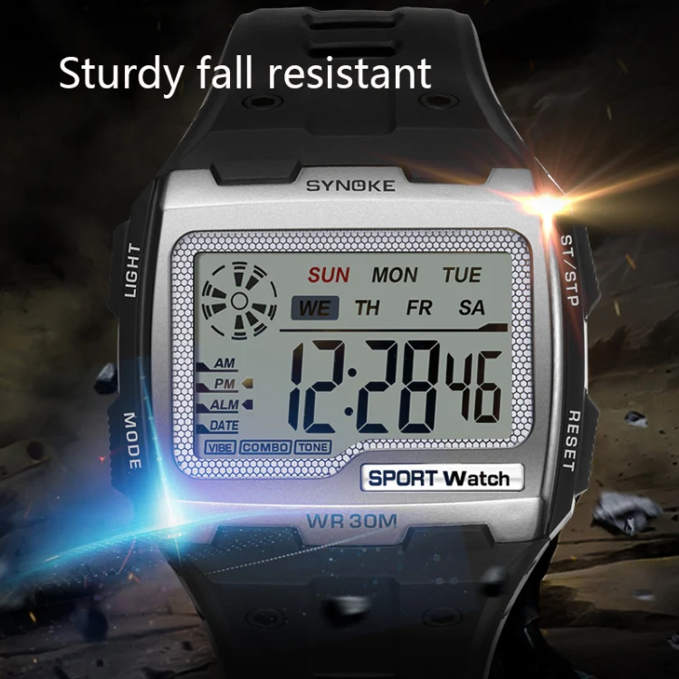 SYNOKE 9021 Square Sarge Screen Display Luminous Multifunctional Outdoor Men Sports Watch Digital Watch(Gold) - Image 5