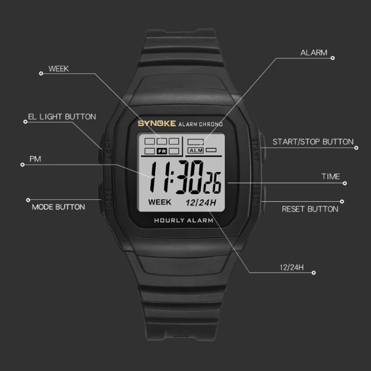 SYNOKE 9023B Multifunctional Sports Shockproof & Waterproof Electronic Watch(Silver) - Image 3