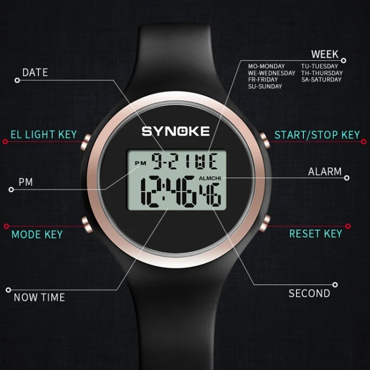 SYNOKE 9108 Student Silicone Strap Electronic Watch(Pink) - Image 4