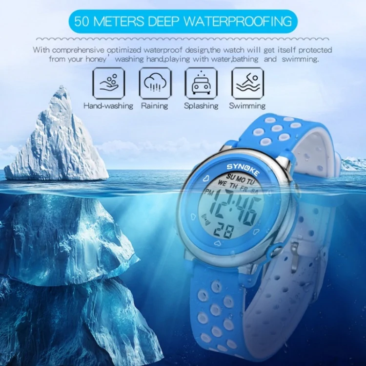 SYNOKE 9112 Waterproof Alarm Luminous Large Screen Colorful Children Digital Watch(Two-color Blue) - Image 6