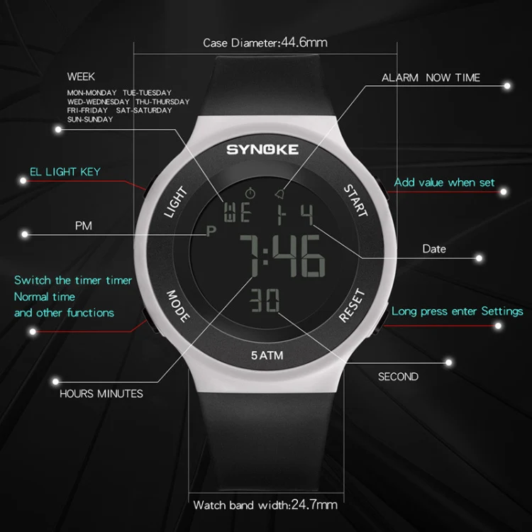 SYNOKE 9199 Student Waterproof Luminous LED Electronic Watch(Black) - Image 4